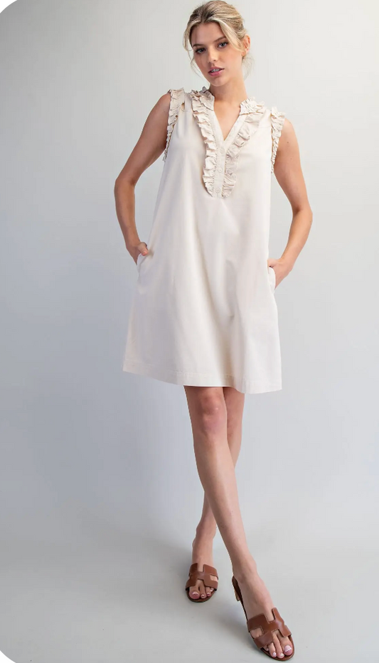 Mineral Washed V-Neck Ruffled Mini Dress