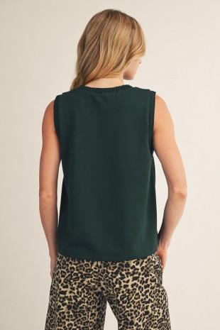 Smocked Edge Detail Casual Tank Top-Hunter Green