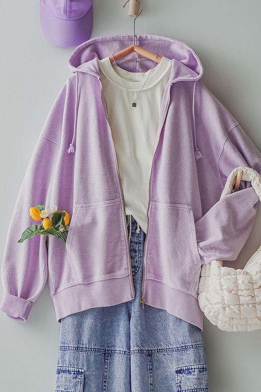 Emily Oversized Vintage Zip Up Hoodie - Lavender