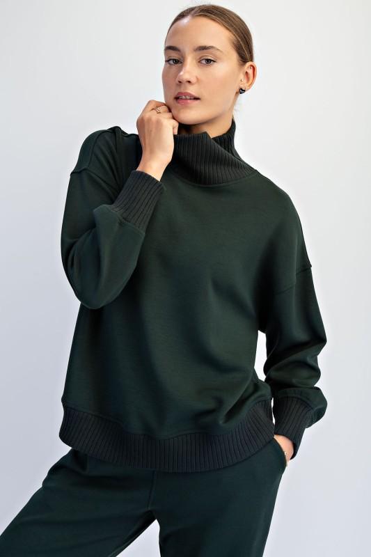 Modal Scuba Ribbed Mock Neck Pullover