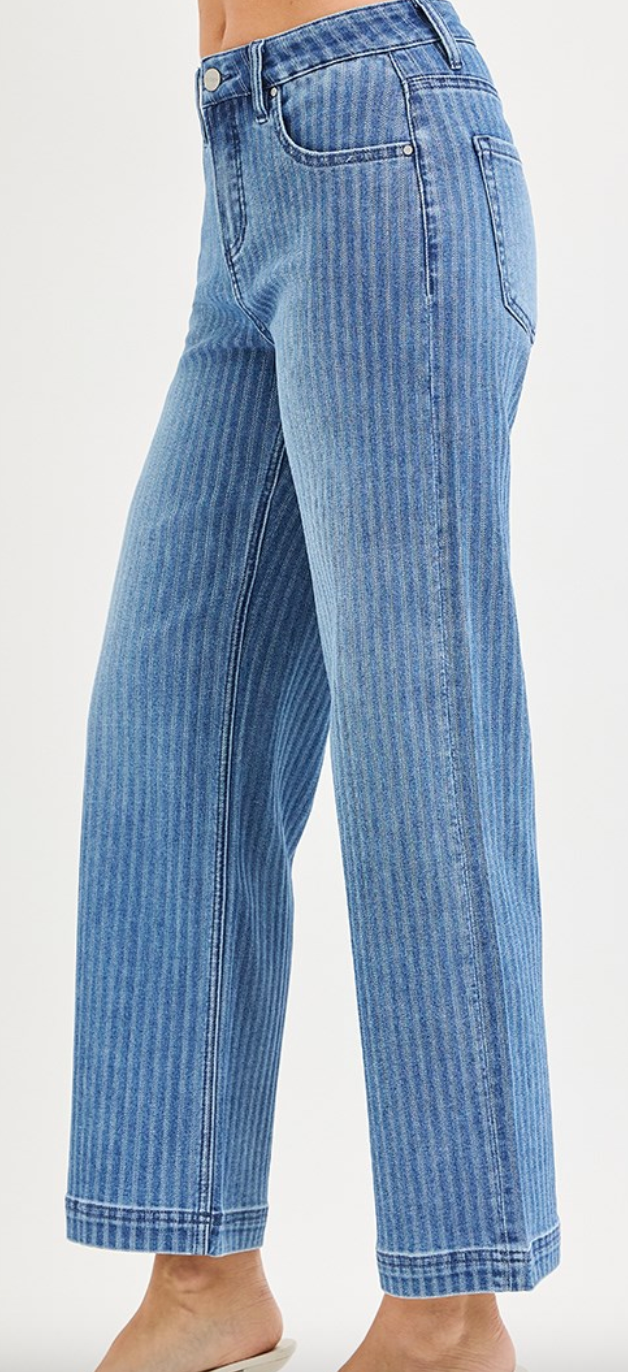 Risen Stripe Straight Jeans