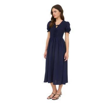 V-Neck Smocked Puff Sleeve Dress