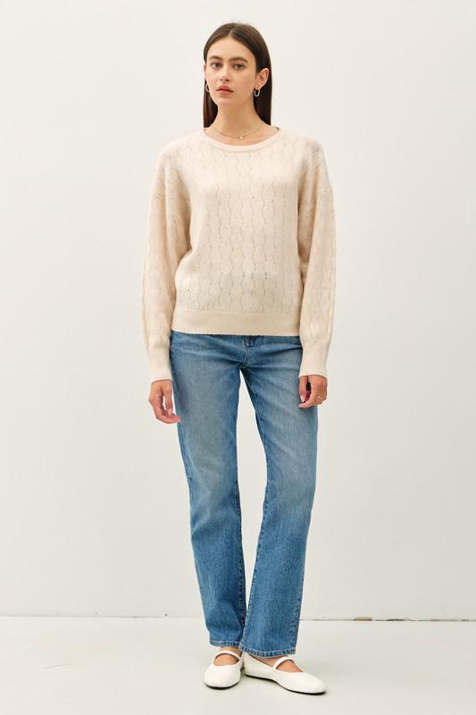 Cozy Crochet Knit Round Neck Sweater