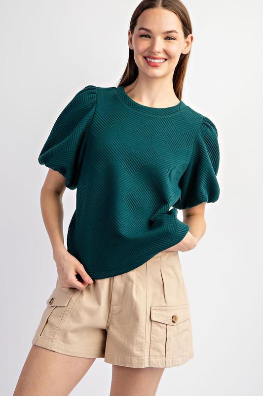 Textured Puff Sleeve Top-Hunter