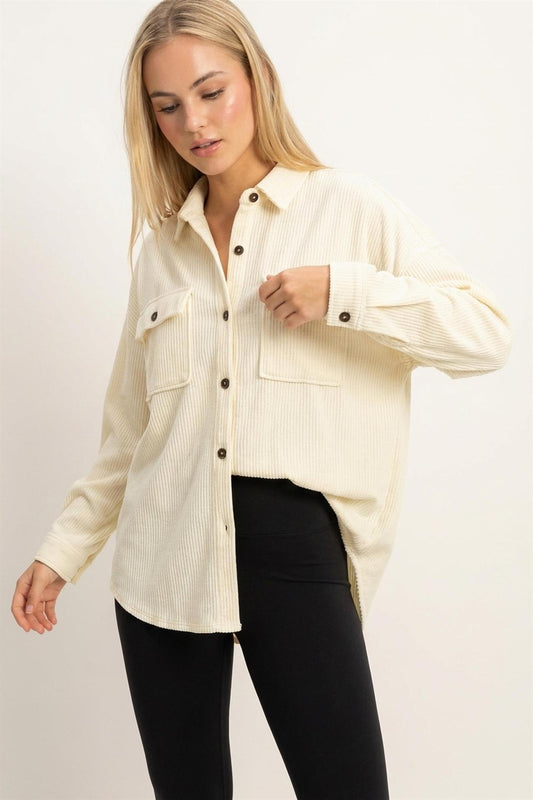Waffle Knit Button-up Shacket