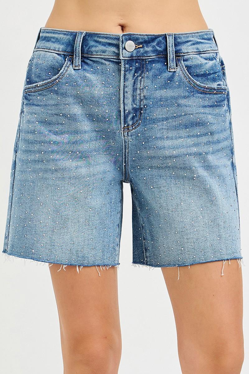 Risen Rhinestone Slouchy Shorts