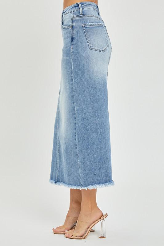 Risen High Rise Frayed Long Pencil Skirt