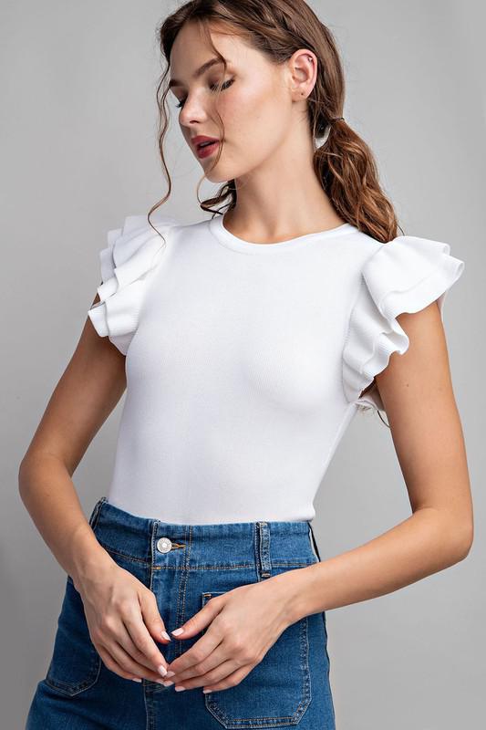 Ruffle Sleeve Body Suit-Off White