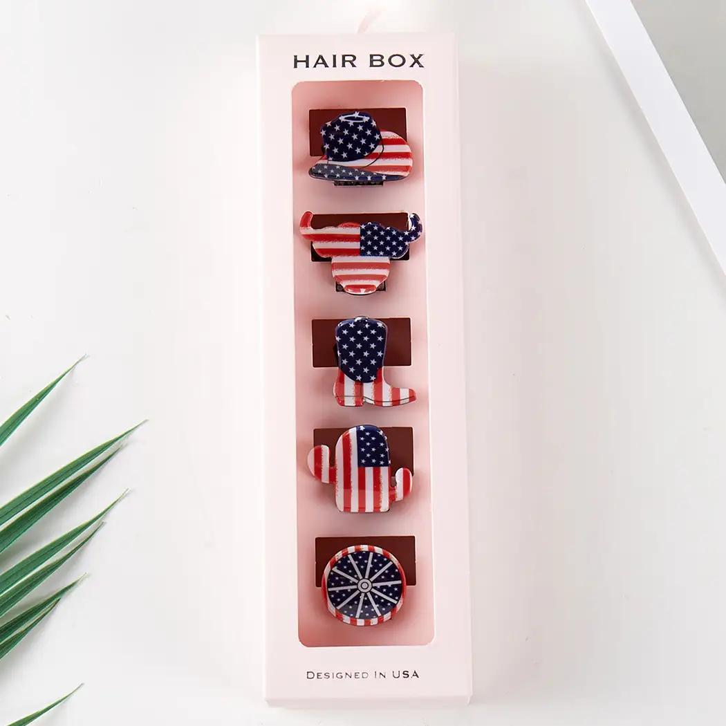 Us Flag Printed Assorted Mini Claw Hair Clip Set