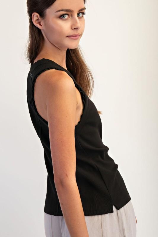 Ribbed Knit Lace Trim Tank