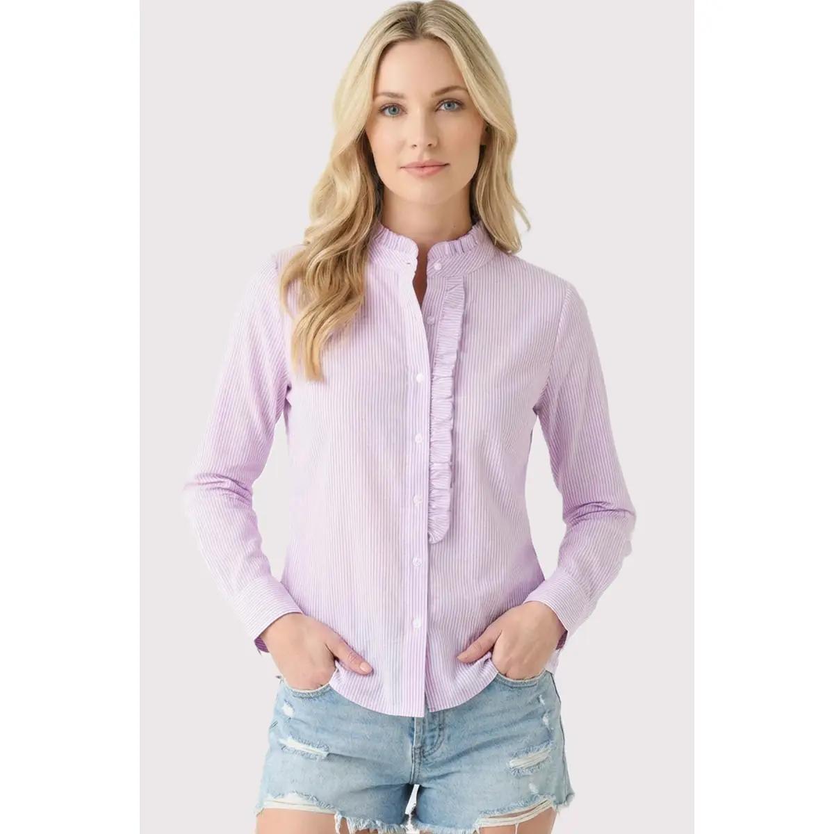 Frill Neck Pinstriped Shirt