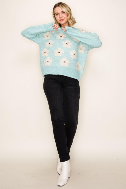 Mint Floral Sweater