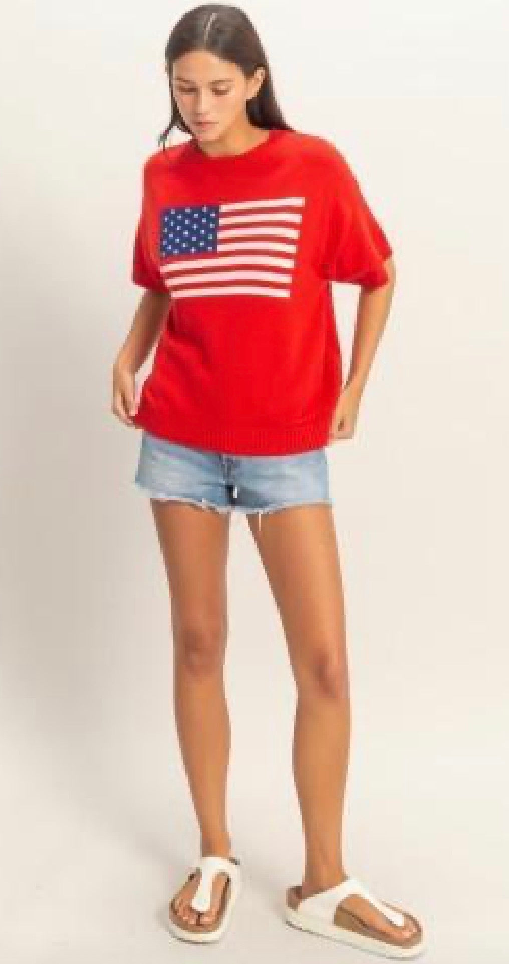USA Flag Short Sleeve Sweater