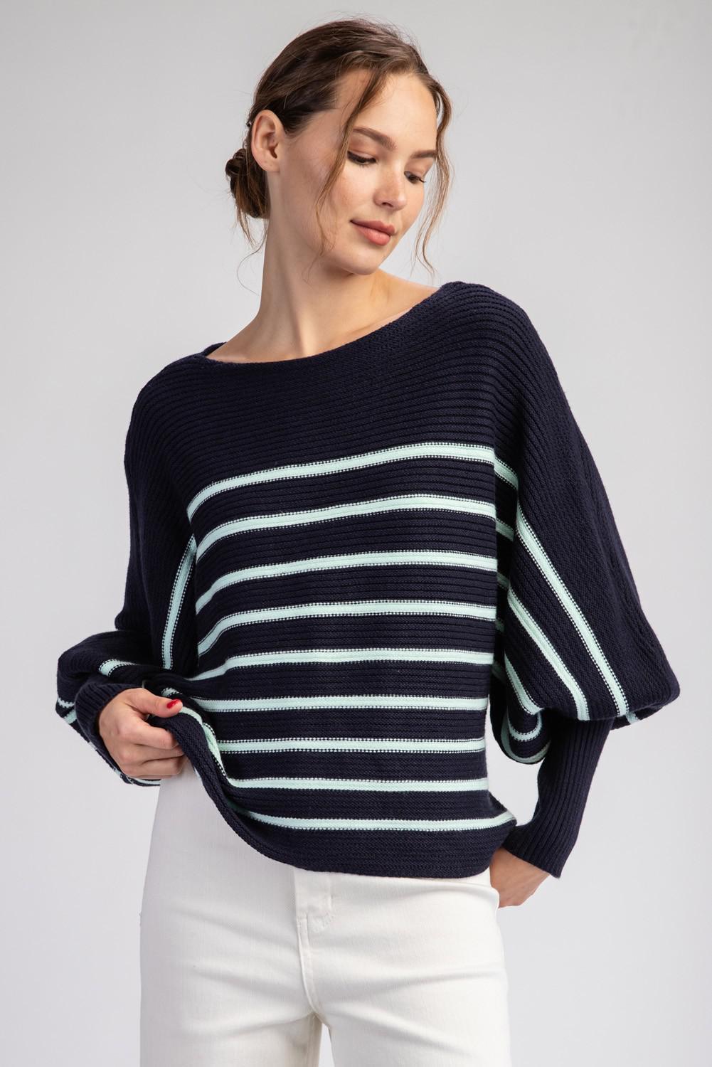 Striped Long Sleeve Sweater - Navy