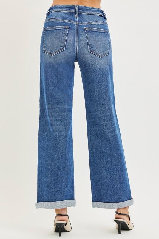 Risen High Rise Relaxed Fit Ankle Straight Jeans Cuff