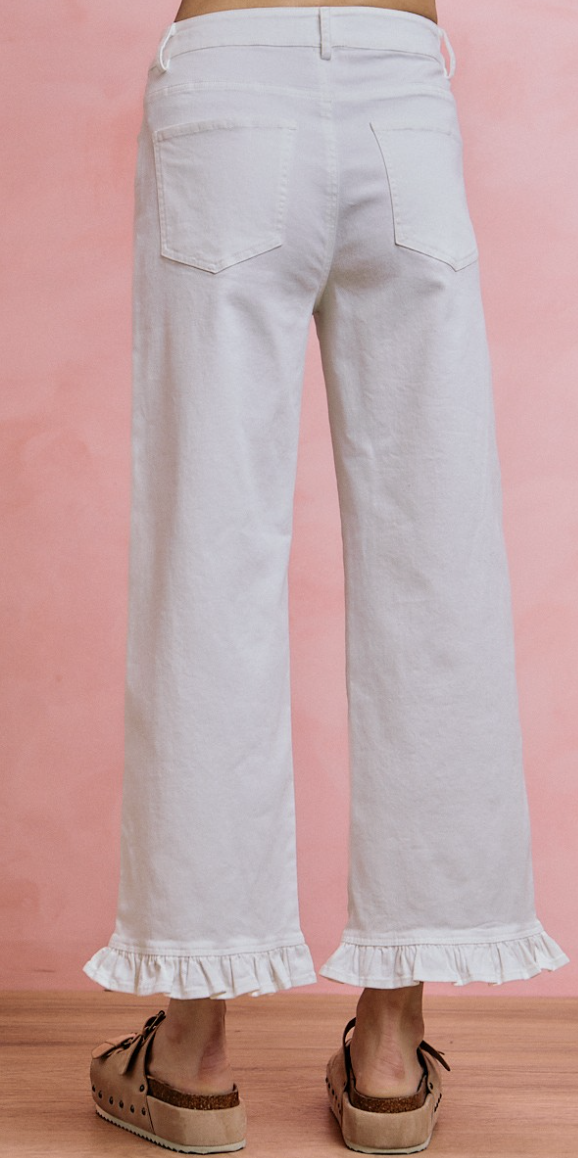 Ruffle Bottom Crop Denim