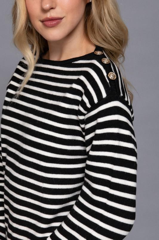 Buttoned Shoulder Stripe Sweater