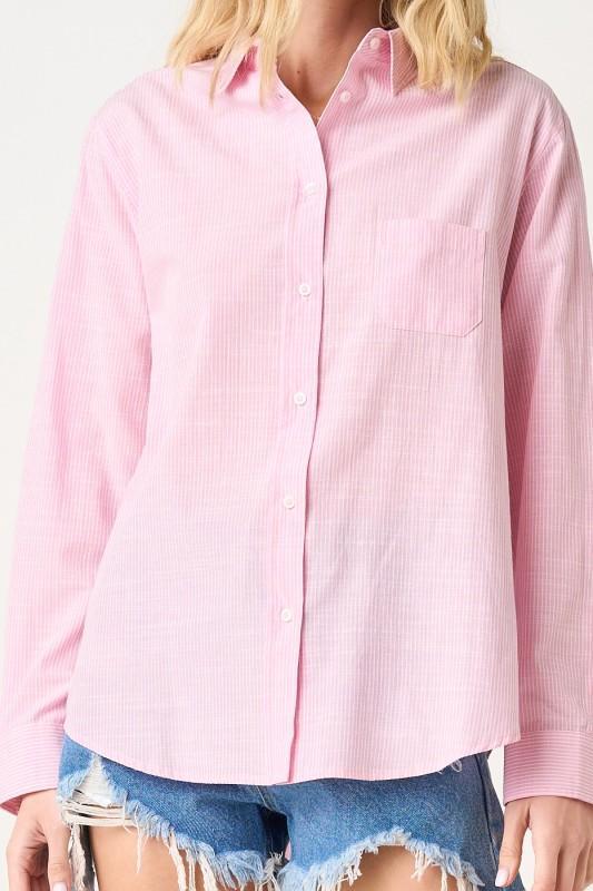 Striped Linen Blend Button Down Long Sleeve Shirt