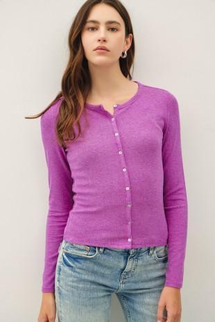 Button Up Modal Ribbed Jersey Top