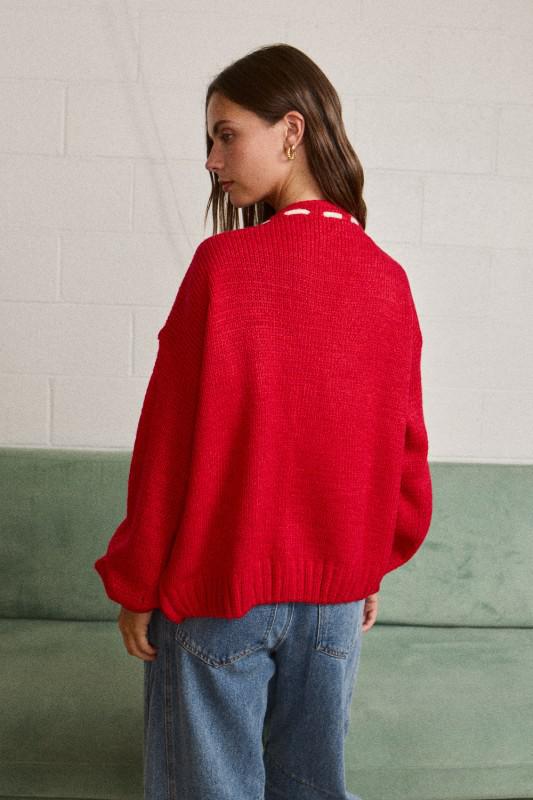 Contrast Stitch Open-Front Cardigan