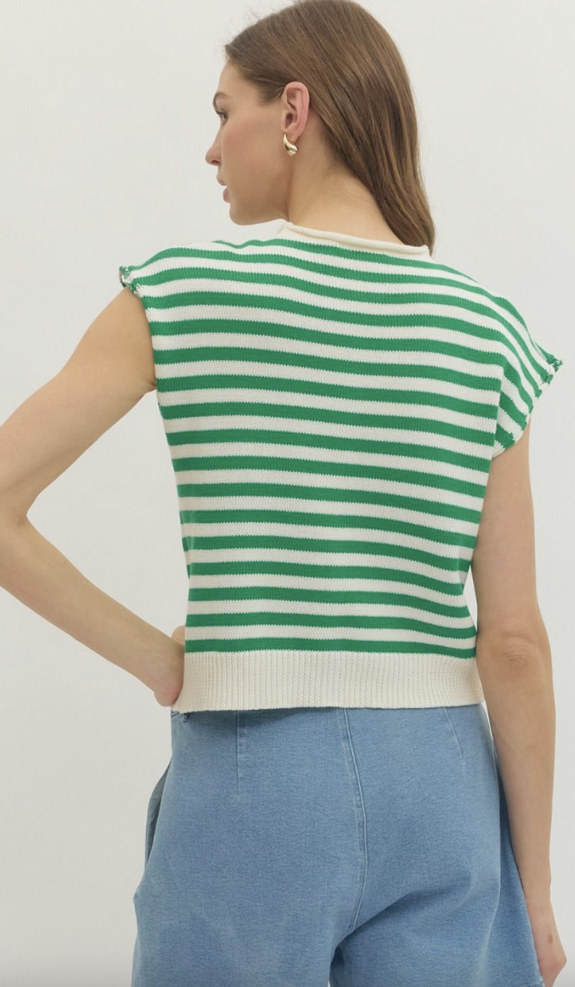Green Stripe Sleeveless Cardi