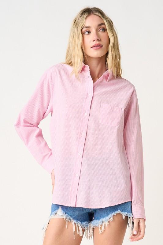 Striped Linen Blend Button Down Long Sleeve Shirt