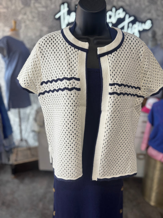 Crochet Knit Short Sleeve Cardigan