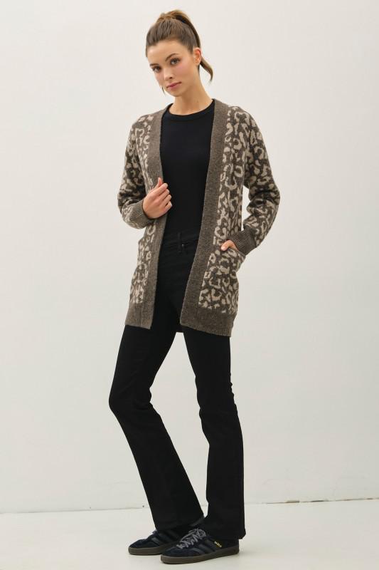 Leopard Jaquard Cardigan With Pockets