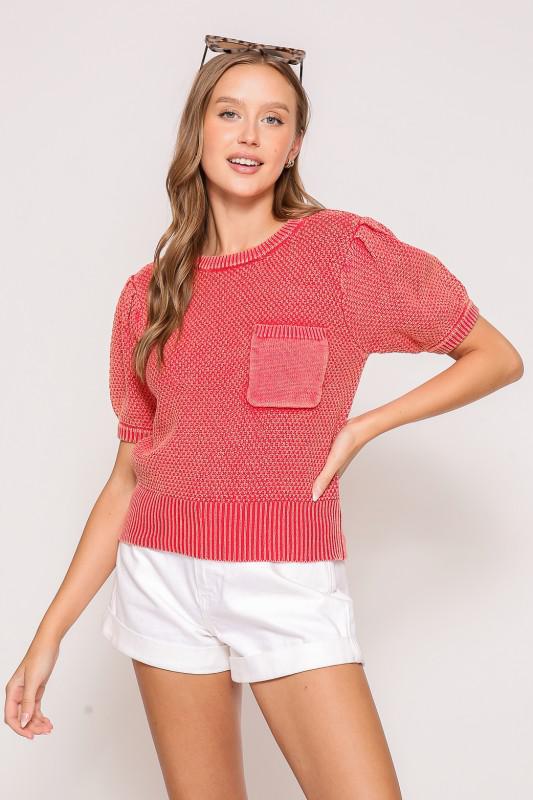 Mineral Wash Round Neck Sweater Top