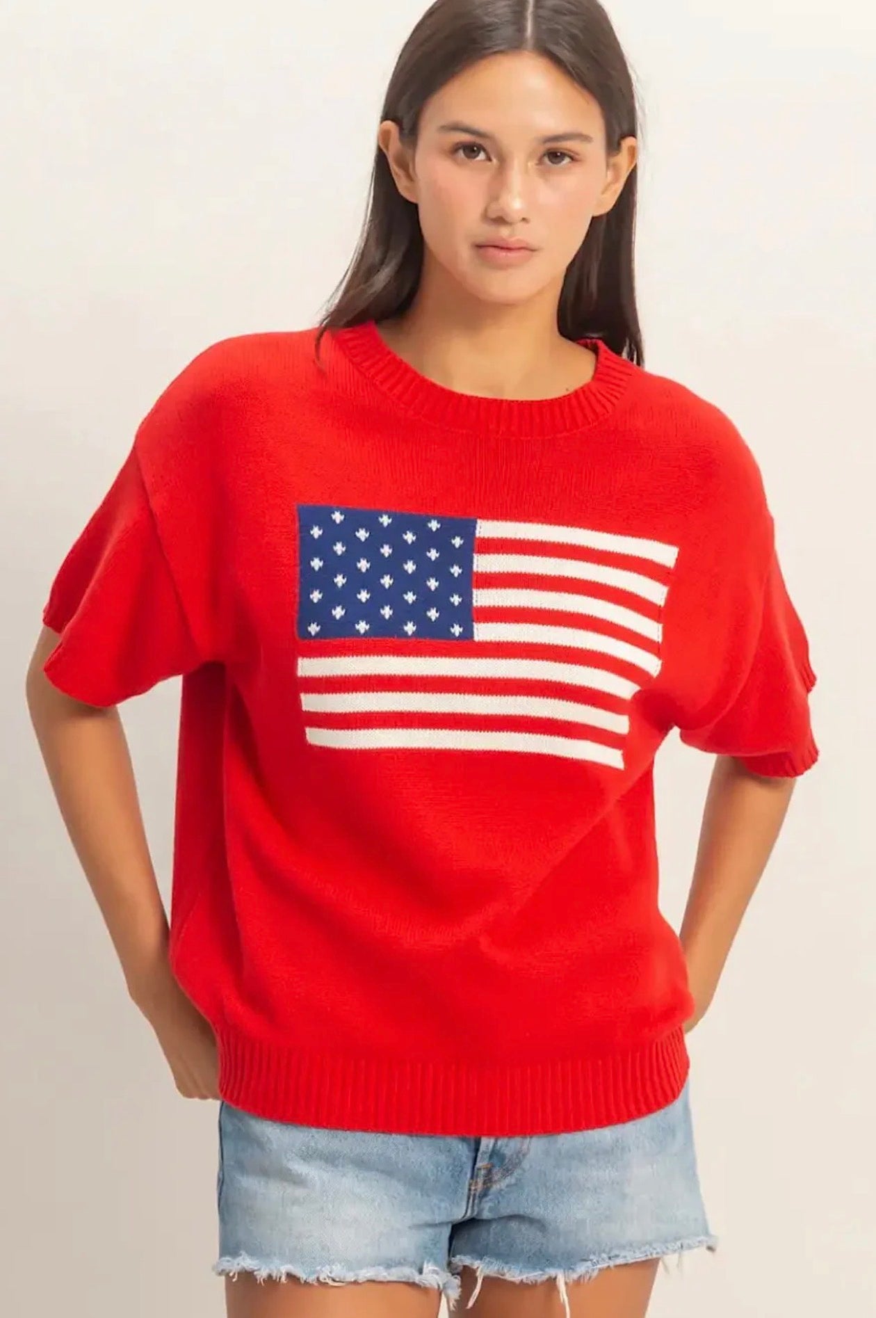 USA Flag Short Sleeve Sweater