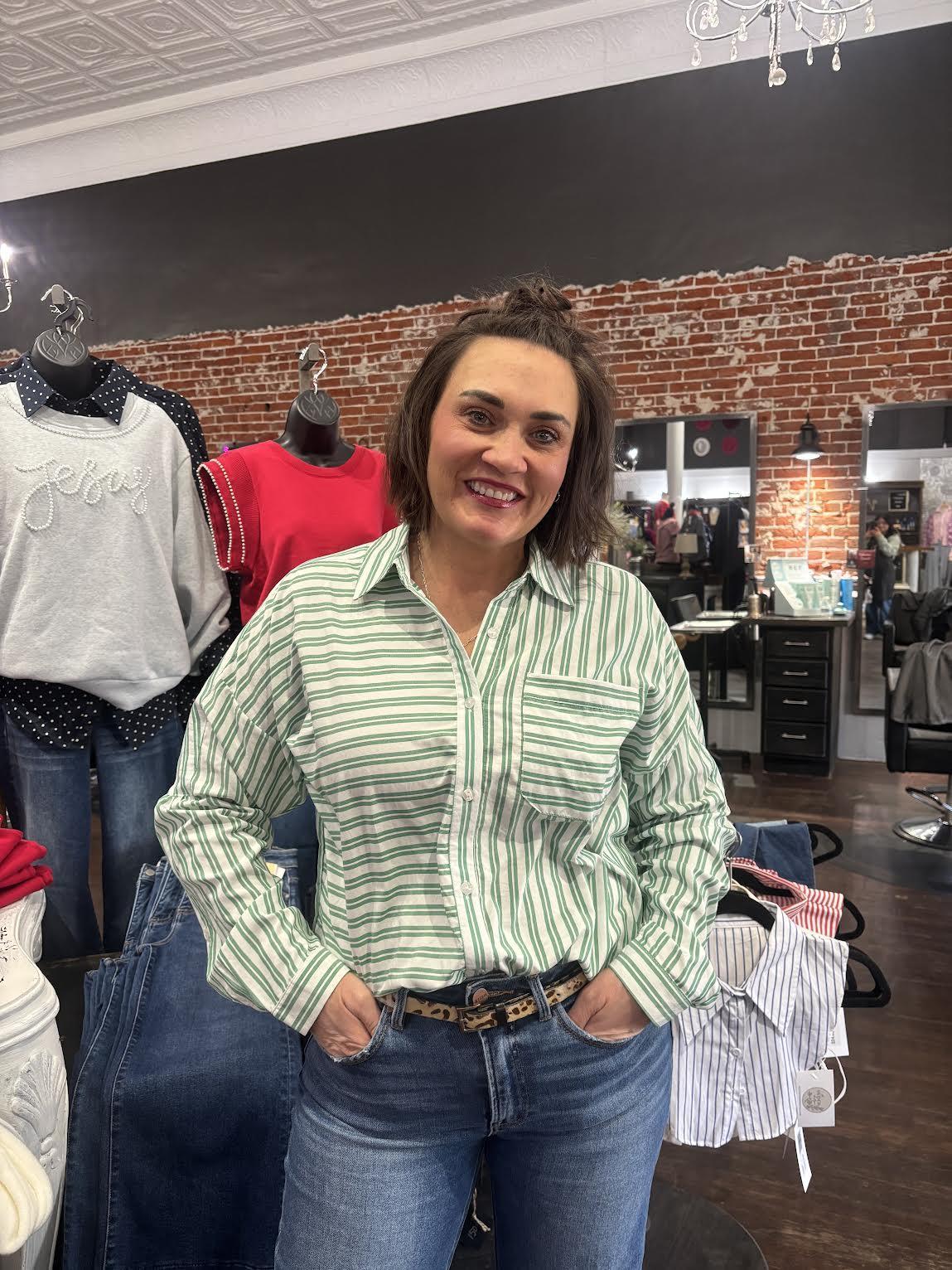 Directional Stripe Oversized Button Down