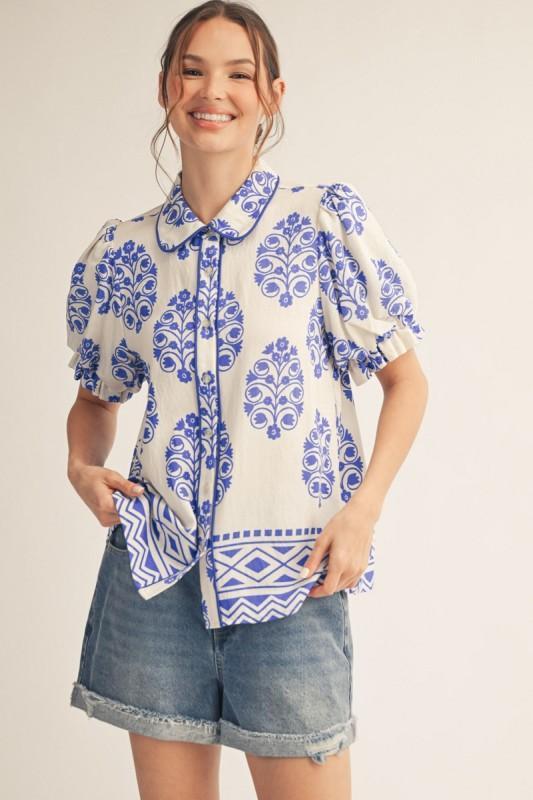 Puff Sleeves Button Down Boho Floral Top