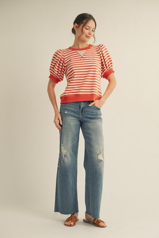 Striped Short Sleeve Sweatshirt  Top