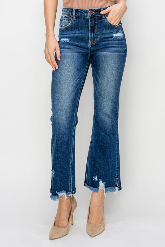 High Rise Crop Flare Jeans - Dark