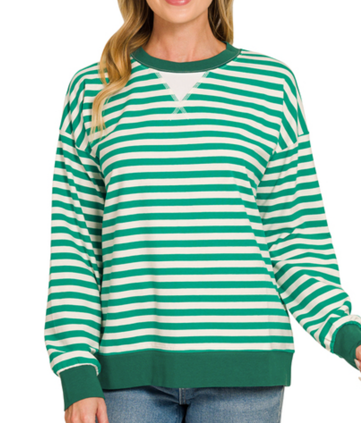 Striped Rib Banded Sweatshirt