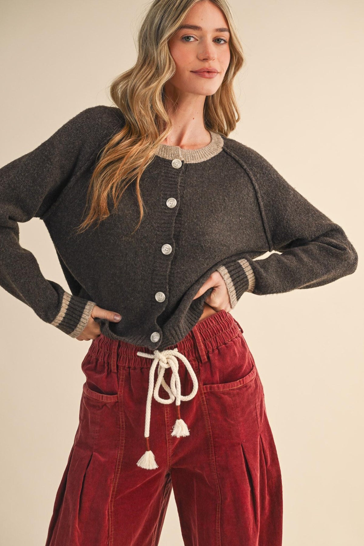 Two Tone Sweater Cardigan