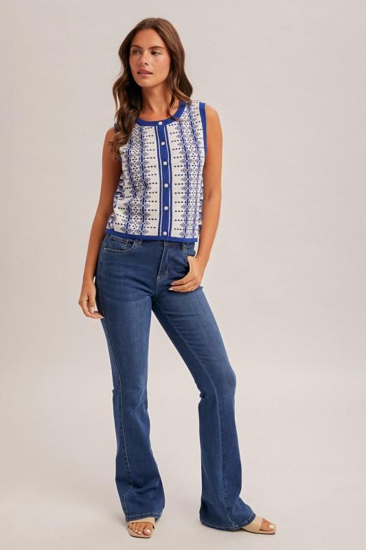 Aztec Print Sleeveless Sweater