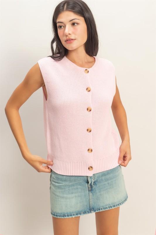 Sleeveless Button-up Ribbed Vest