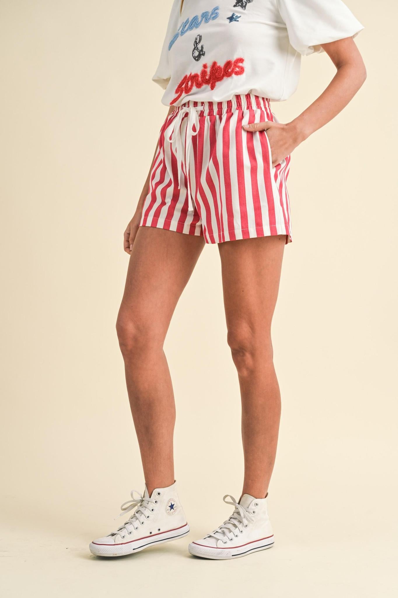Stripe Twill Drawstring Shorts