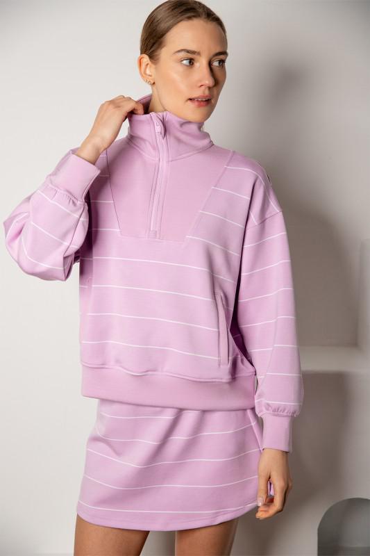 Modal Poly Span Stripe Quarter Zip Mock Neck Pullover