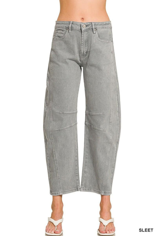 Barrel-leg Color Denim Pants