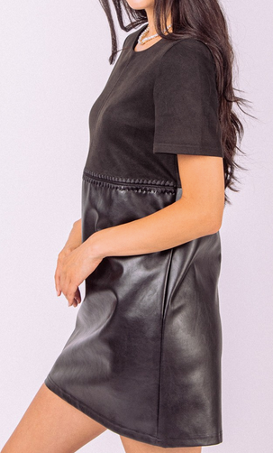 Waist Embroidered Suede & Leather Mini Dress