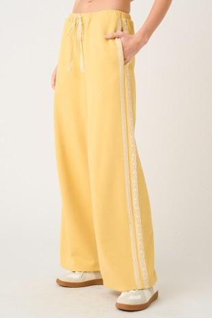 Lace Striped Elastic Waist Terry Sweatpants