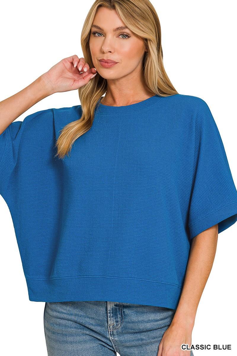 Waffle Knit Banded Bottom Short Sleeve Top`