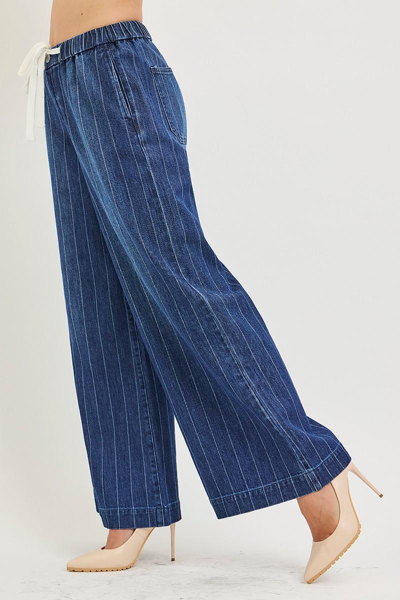 Risen Slouchy Wide Stripe Jeans With Drawstring Waist