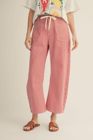Drawstring Waist Stripe Barrel Pants