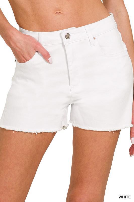 Acid Washed Frayed Cutoff Hem Shorts-White