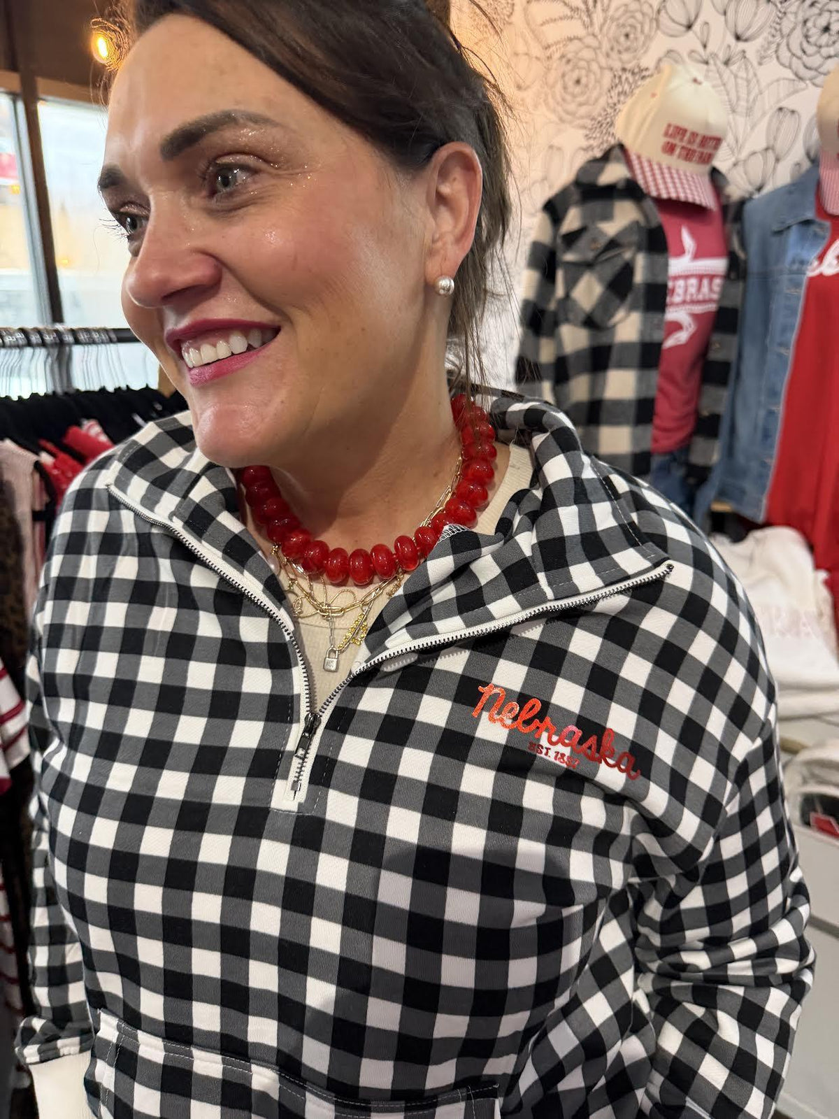Gingham NEbraska Quarter Zip
