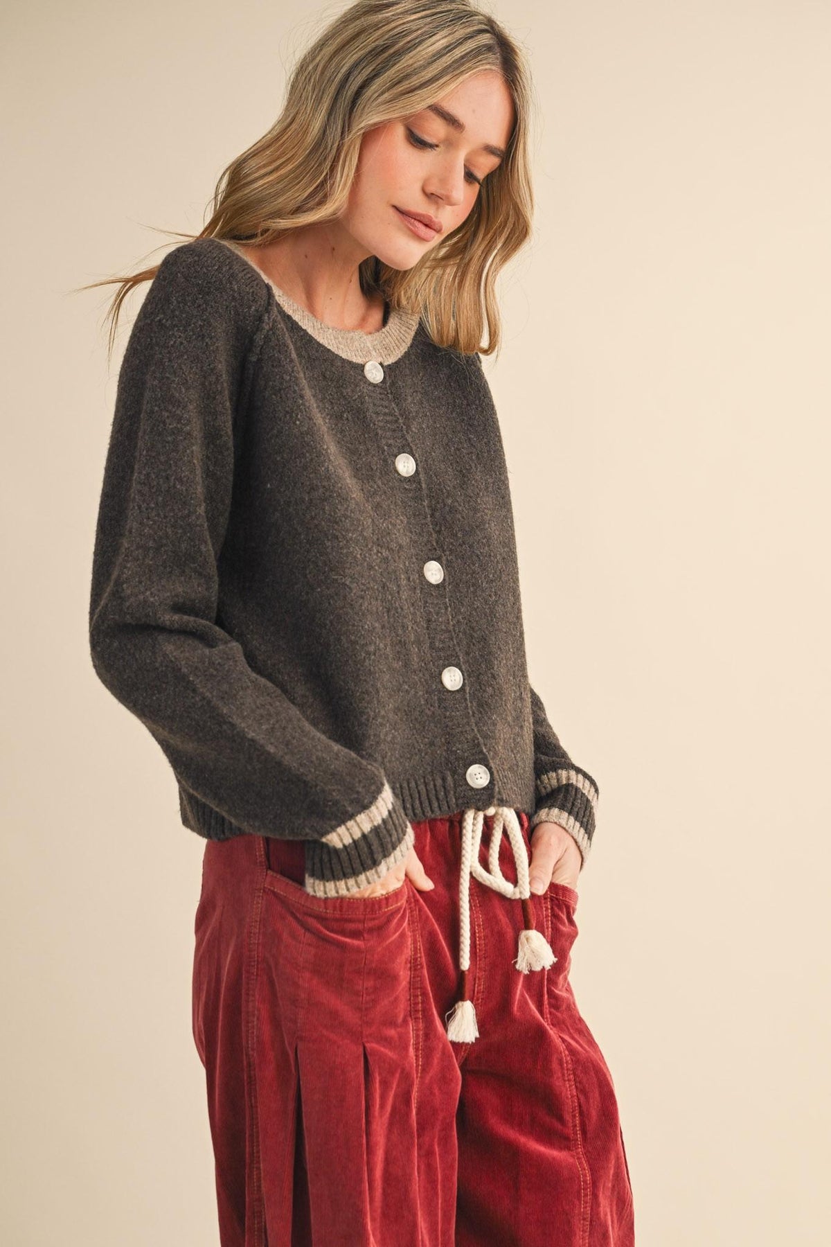 Two Tone Sweater Cardigan