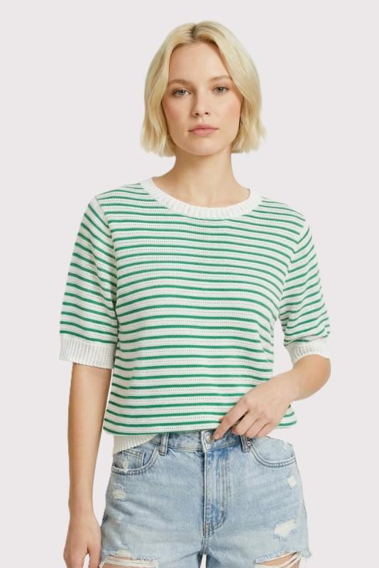Pointelle Striped Sweater